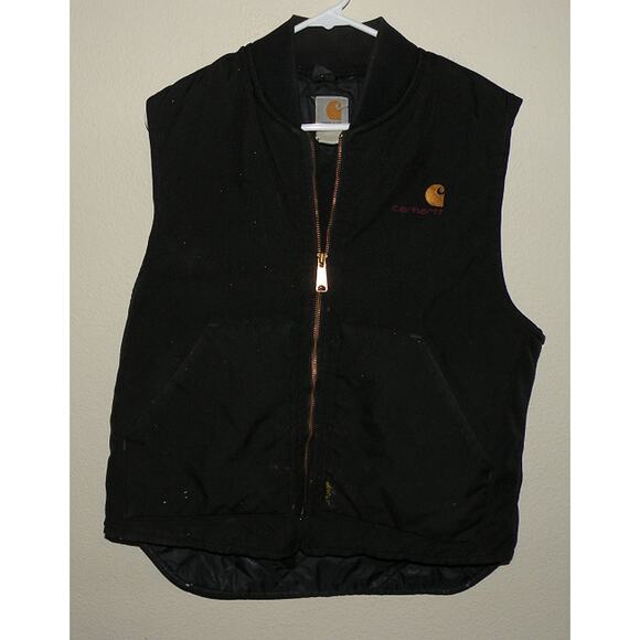 Carhartt WIP American Script Men’s Med Quilted Lined Canvas Vest Black Zip Front - Picture 1 of 4